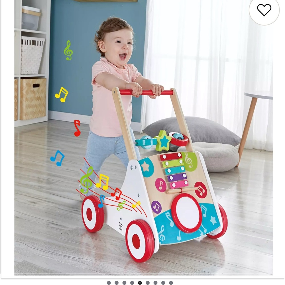 Walker Wooden Push Walker - Red, Blue & Natural